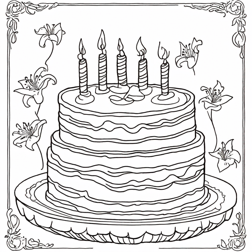 AI Coloing page - birthday cake 